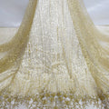 HY2488 High-end French Gold 3d Beads Flower Embroidery Lace Fabric Striped Lace With Sequins