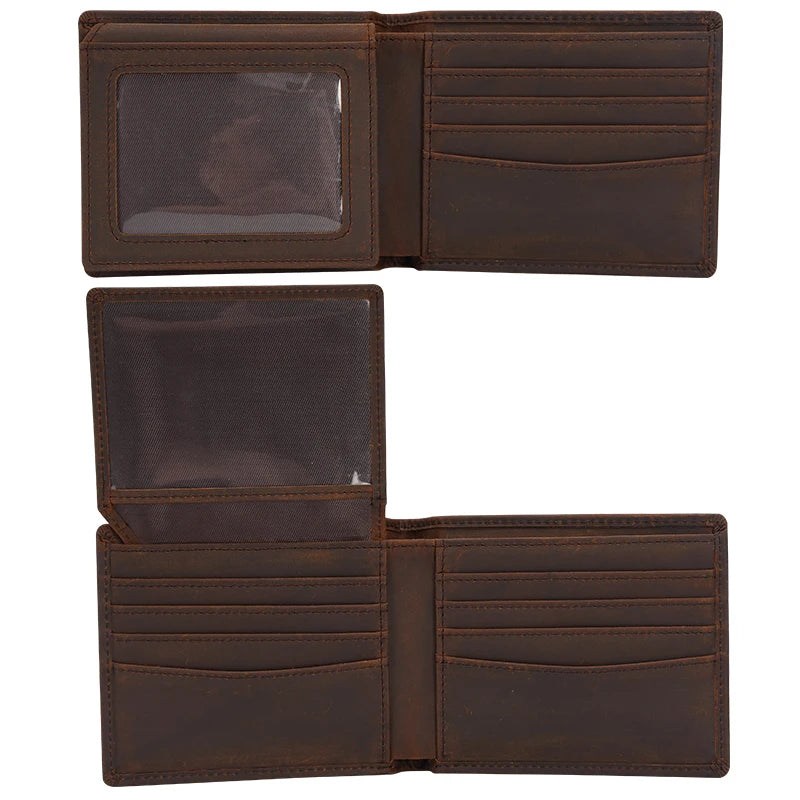 Tiding Brand Customize Full Grain Leather Wallet Retro Brown Men Bifold Crazy Horse Real Leather Wallet for Men