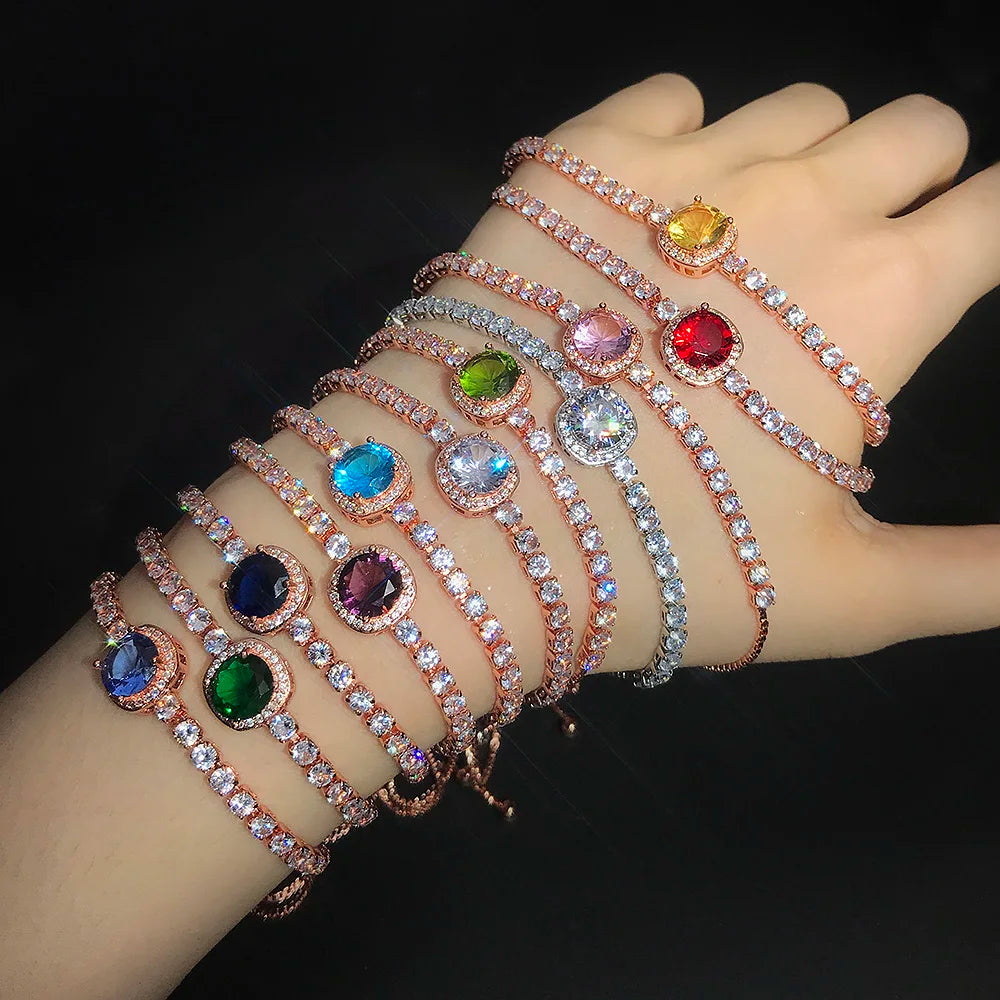 Luxury Bracelets on Hand Gold Plated Multicolor Zircon Adjustable Tennis Chain Bangle Korean Fashion Jewlery for Women