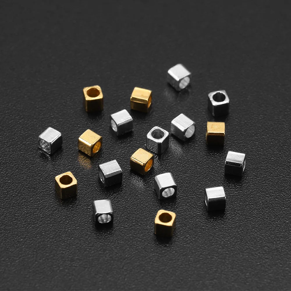 100Pcs/Bag Wholesale 2mm Hot Selling With Copper Big Hole Square Spacer Beads for Bracelet Jewelry Making Accessories