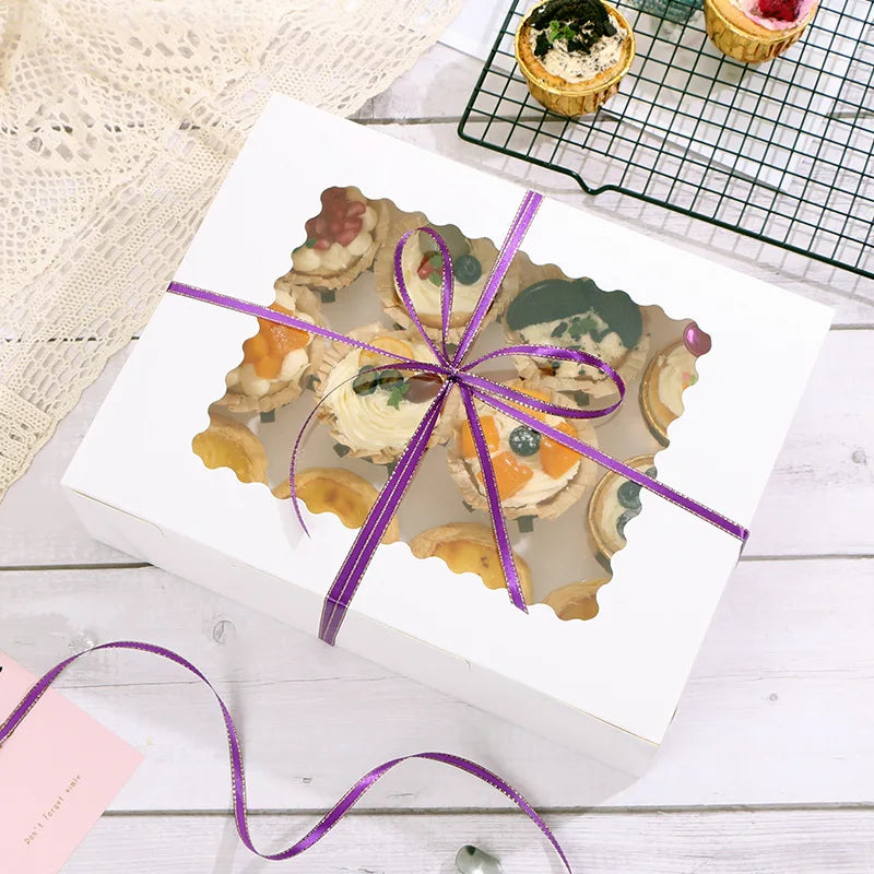 High Grade Customized White Cardboard Kraft Paper Open Window Bakery Packaging Cupcake Box with Rippon