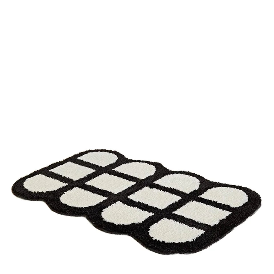 Minimalist Style Black Bath Rug 50*80ccm Super Soft Non-Slip Absorbent Quick Dry Checkered Bath Mat for Bathroom Bedroom Floor
