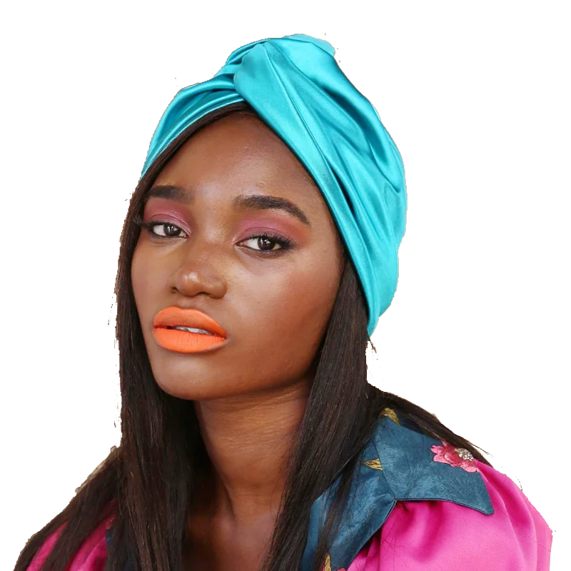 Twist Monochrome Double Layer Sleep Cap Silky Turban Head Wraps for Women