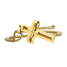 Hip Hop Punk Styles Gold Plated Double Colorful Necklace High Polished Stainless Steel Cross Pendant Necklace for Men Wholesale