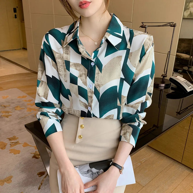 French New Women's Long Sleeve Shirt Spring and Autumn Fashion Splicing Baidu Slim Lady's Chiffon Blouses Girl's Top