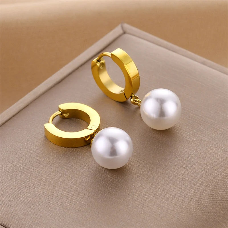 77 Models No Fade Waterproof PVD 18K Gold Plated Pearl Dangling Earrings 316L Stainless Steel Huggie Gold Hoops Earrings