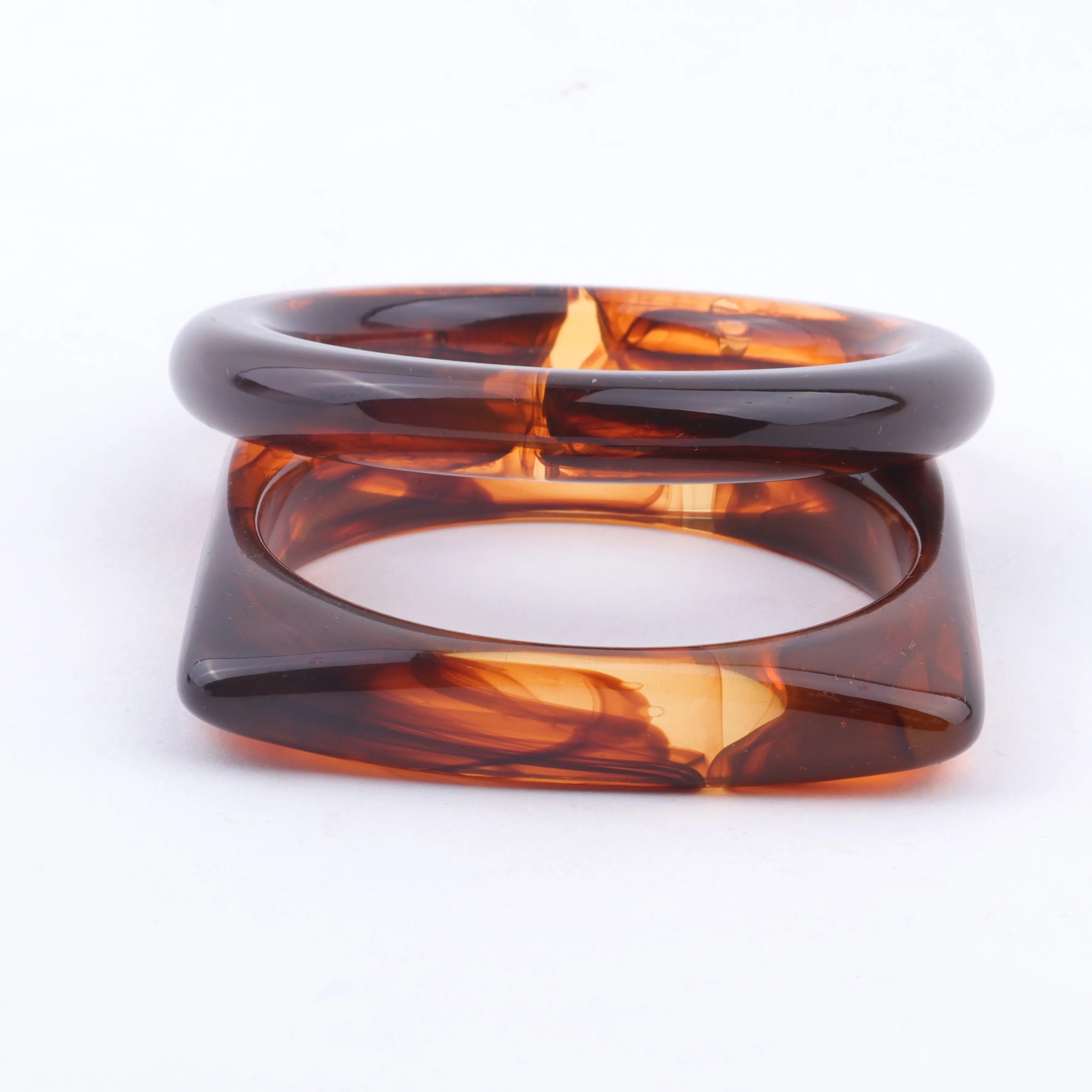 Amber Color Vintage Style Fashion Bracelets for Women Circular Square Bangles and Big Acrylic Jewelry for Parties
