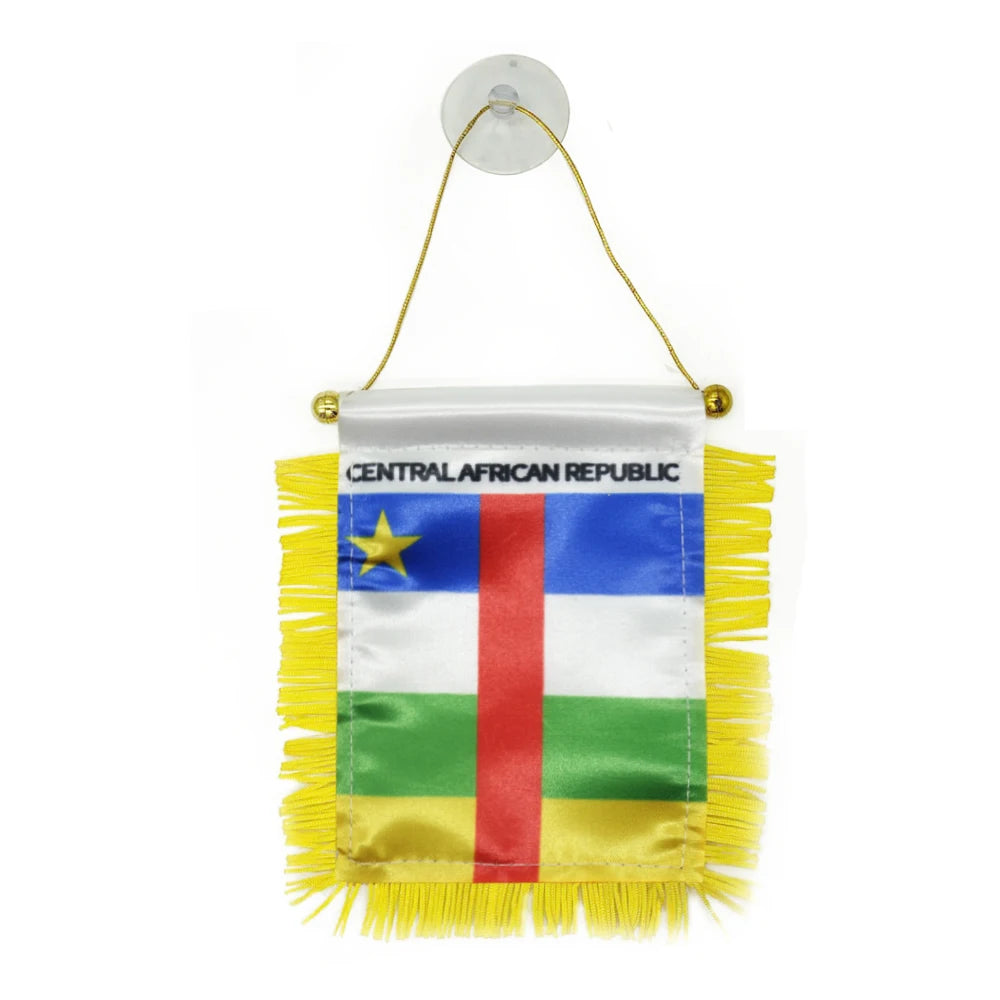 Custom Logo Digital Printing Satin Material Hanging  Central African Pennant Flag for Car Rearview Mirror and Home Decoration