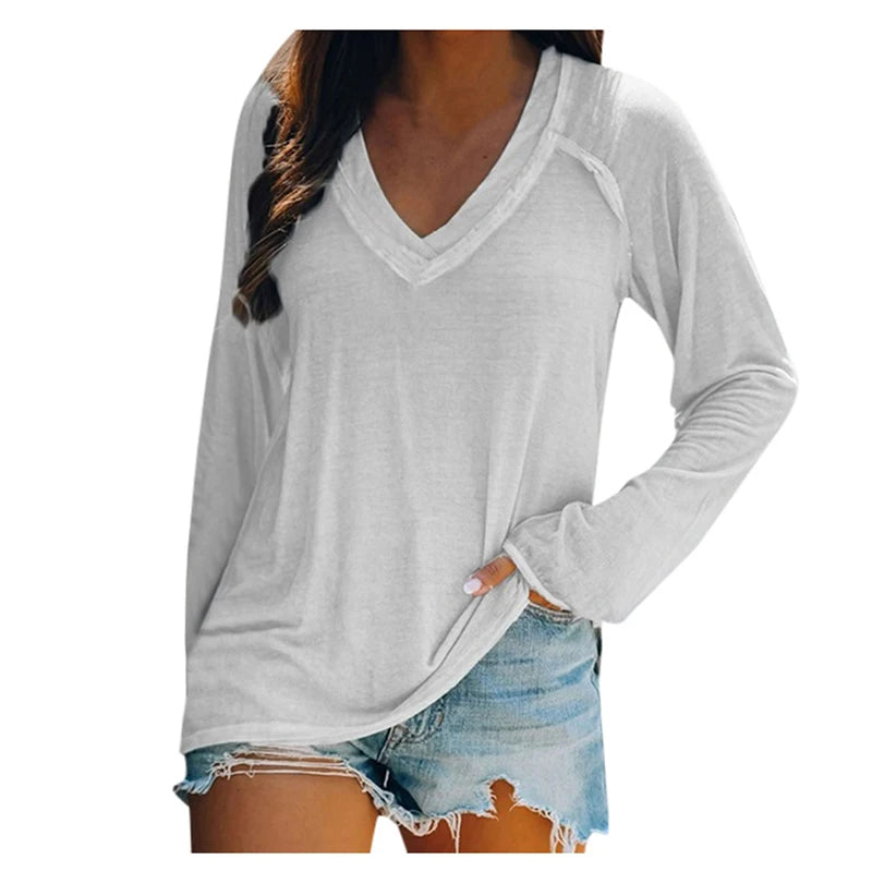 Fashion Women's T-Shirt Autumn and Winter New Basic Long-Sleeved Top for Femme V-Neck Loose Winter T-Shirts