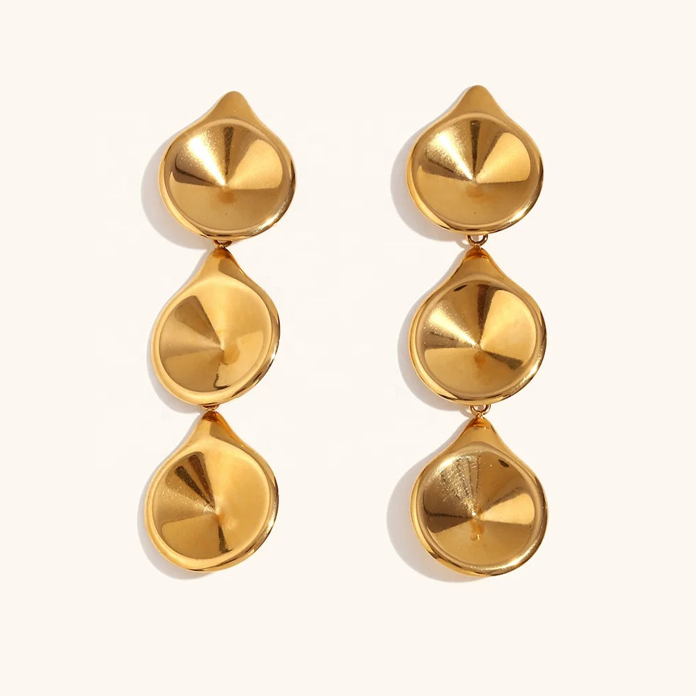 Dingran Custom Gold Plated Jewelry Concave Drop Earrings Fashion Stainless Steel Jewelry