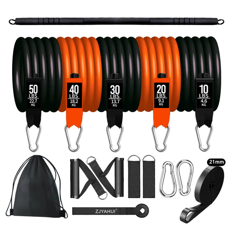 250lbs Portable TPE Latex Toning Tubes 15pcs Door Anchor Ankle Cuff Resistance Band Set Yoga Exercise Gear