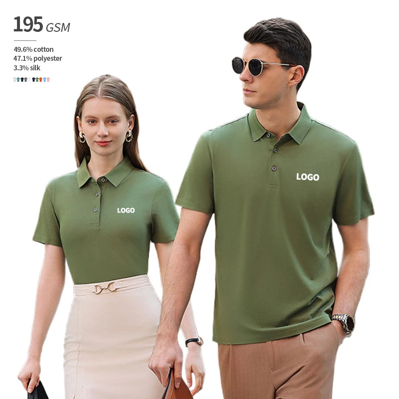 Traceless 195 GSM 49.6% Cotton 47.1% Polyester 3.3% Silk Breathable Custom Printing Original Polo T-Shirt for Man