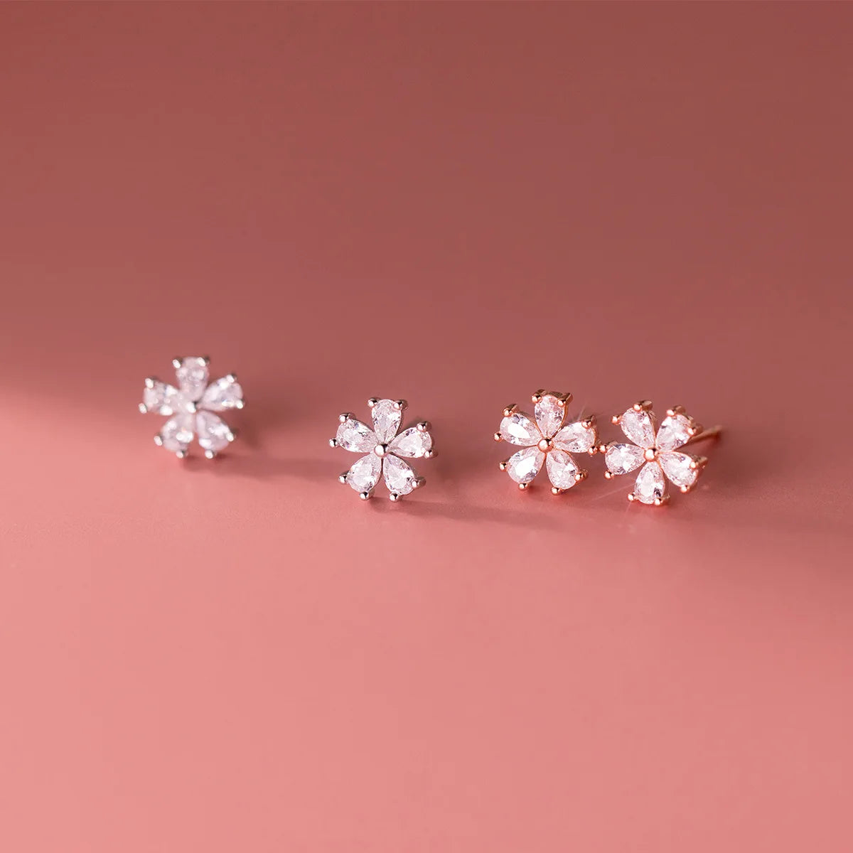 Real 925 Sterling Silver Cute Zircon Flower Stud Earrings for Women Girls Hypoallergenic Jewelry Gifts
