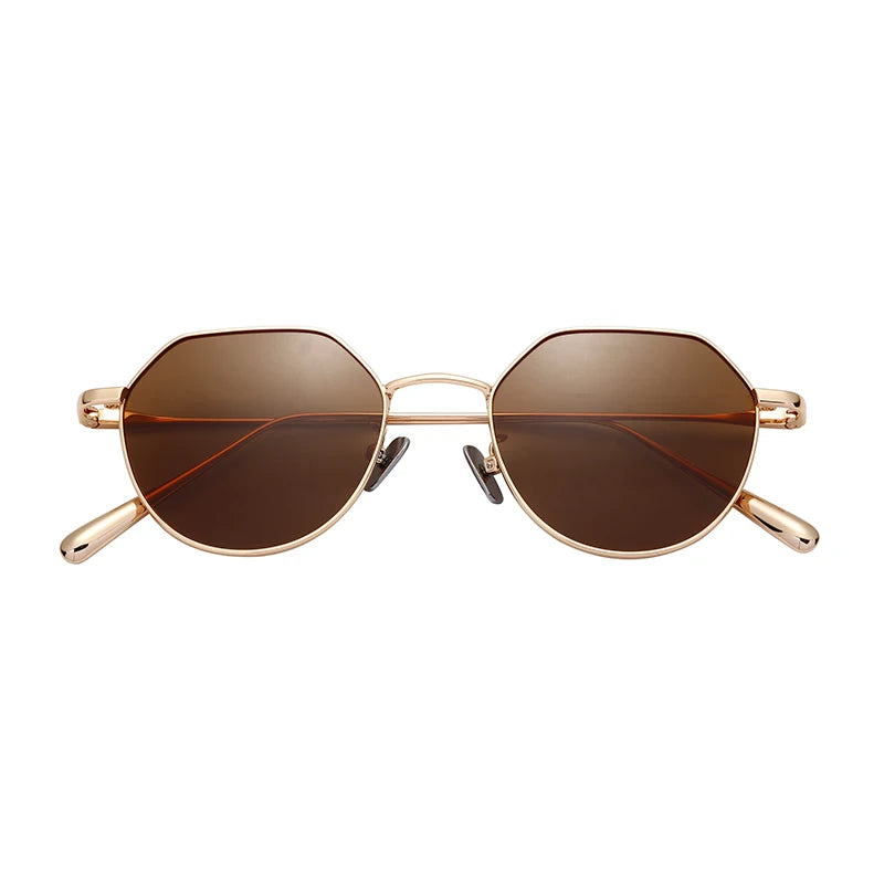 High Quality Polarized Gold Retro Frame Unisex Metal Sunglasses with Anti-UV Lenses
