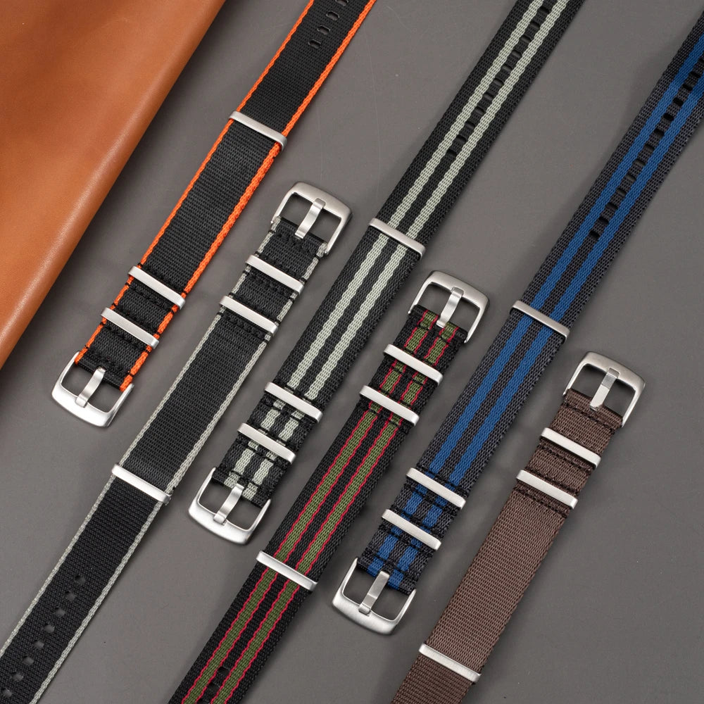 LAIHE Correas-De-Reloj Seatbelt One-Piece Luxury Nylon Striped Watch Strap