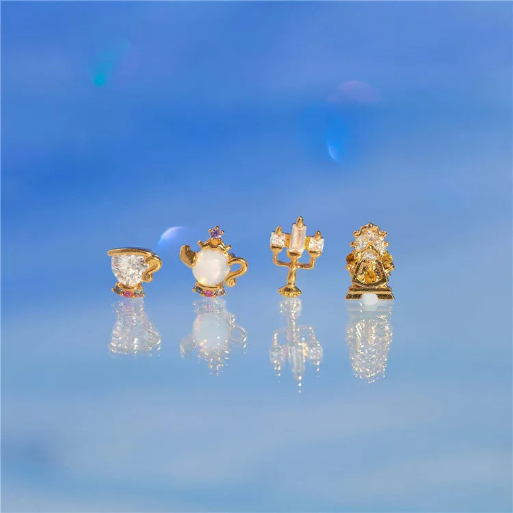 SP Fairy Tale Collection 925 Silver Needle 18K Gold Plated Geometric Zircon Tea Pot Stud Earrings