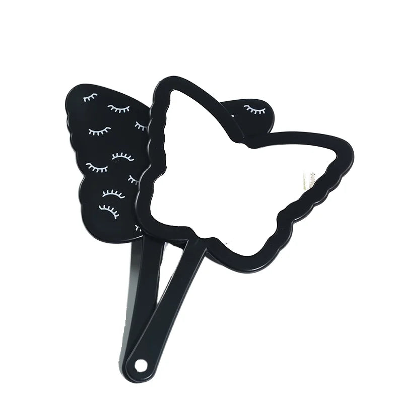 Zonyin New Product Cosmetic Lash Mirror Black Butterfly-shaped Portable Lash Printed Handheld Makeup Mirror for Beauty Salon