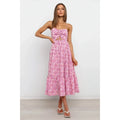 OEM LOGO ODM Bar Party  Summer Spaghetti Strap V Neck Floral Print Ruffles Hem Chiffon Maxi Long Dress for Women