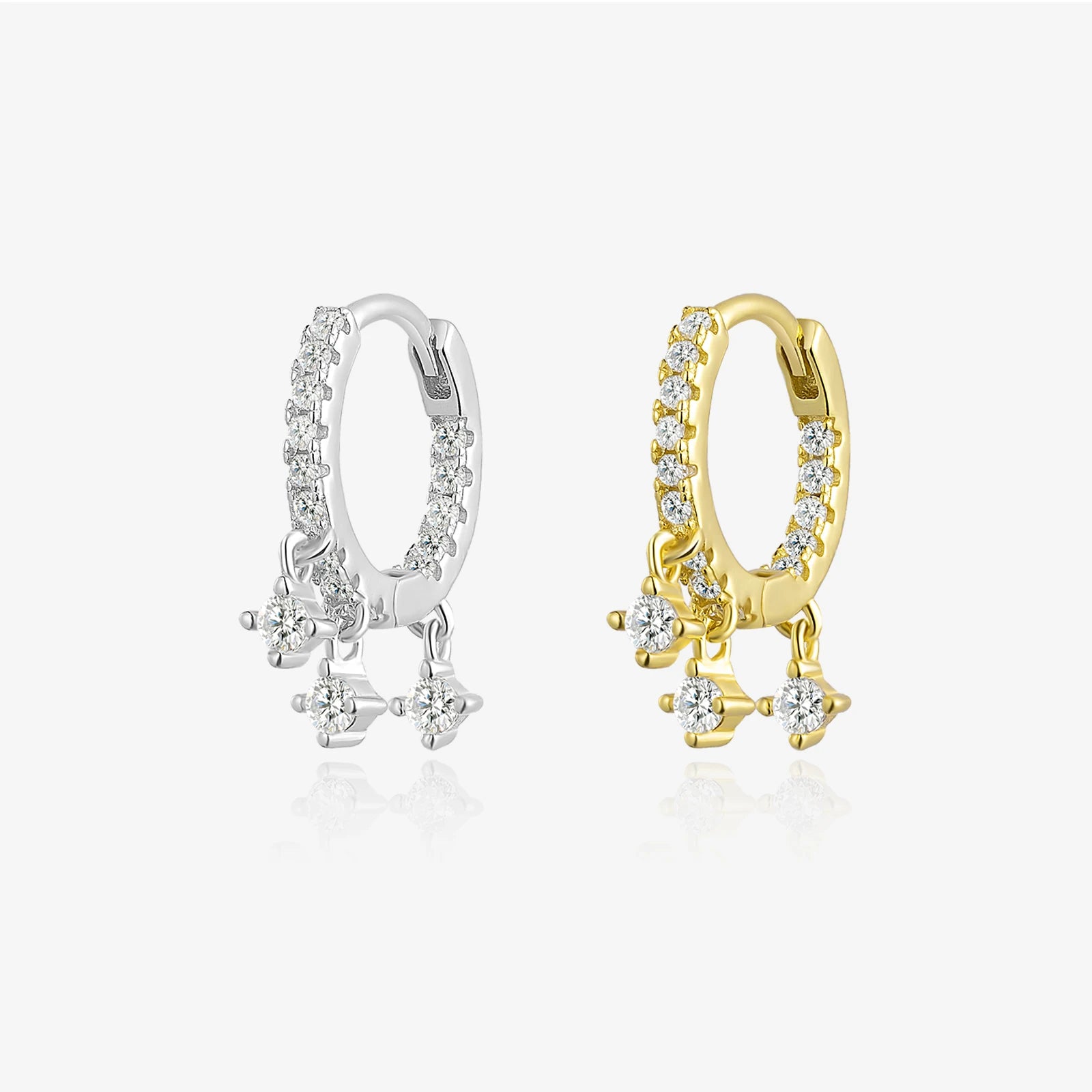 FUAMAY Fashion Jewelry 18K Gold Plated 925 Sterling Silver Earrings Simple Zircon Drop Pave Hoop Earrings