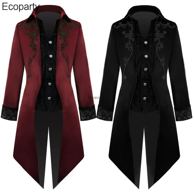 Victorian Cosplay Jacket 20 Steampunk Medieval Cosplay Costumes Men Vintage Velvet Turn Down Collar TailCoat Jacket