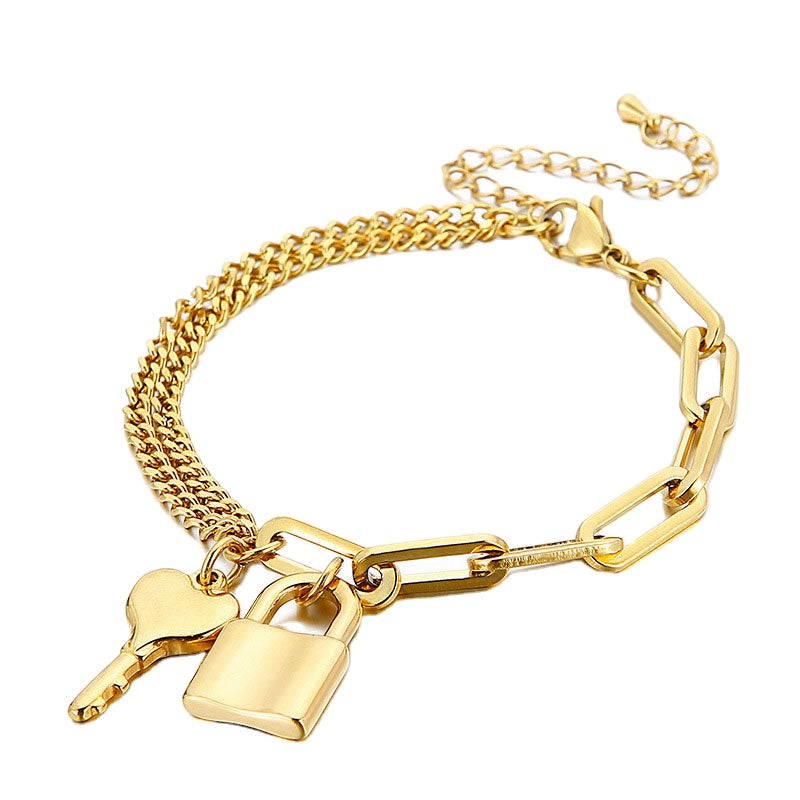 New Trendy Irregular Simple Creative Key Locks Stainless Steel Bracelet for Women Jewelry Accessories