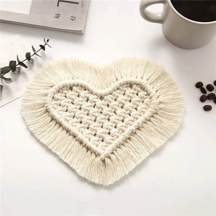 Ready to Ship Handmade Macrame Coasters Drinks Cotton Boho Coaster Set With Tassel for Kinds of Mugs and Cups