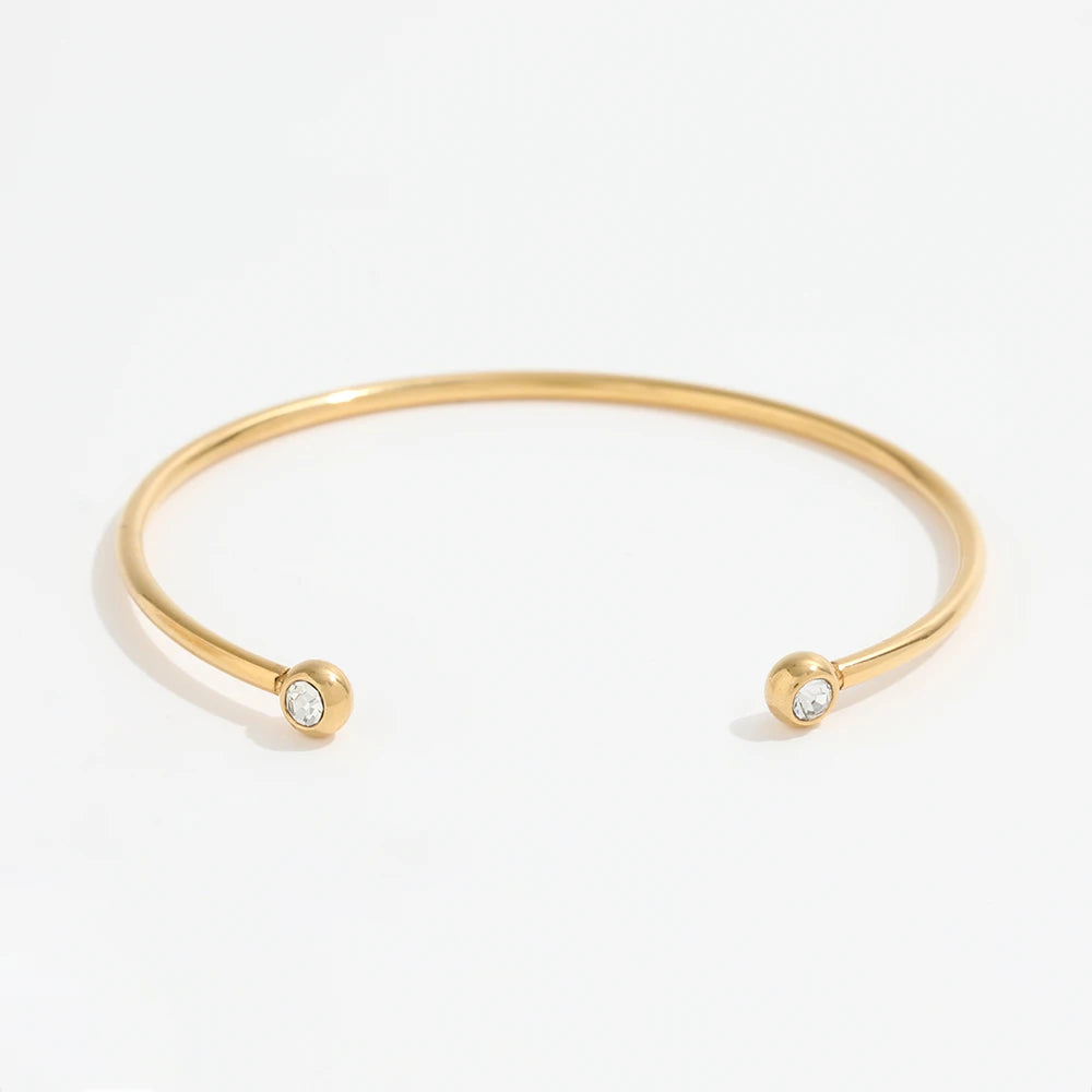 Waterproof Tarnish Free 18K PVD Gold Plated Dainty CZ Pearl  Elegant Adjustable Cuff Bracelet for Women Fashion Jewelry