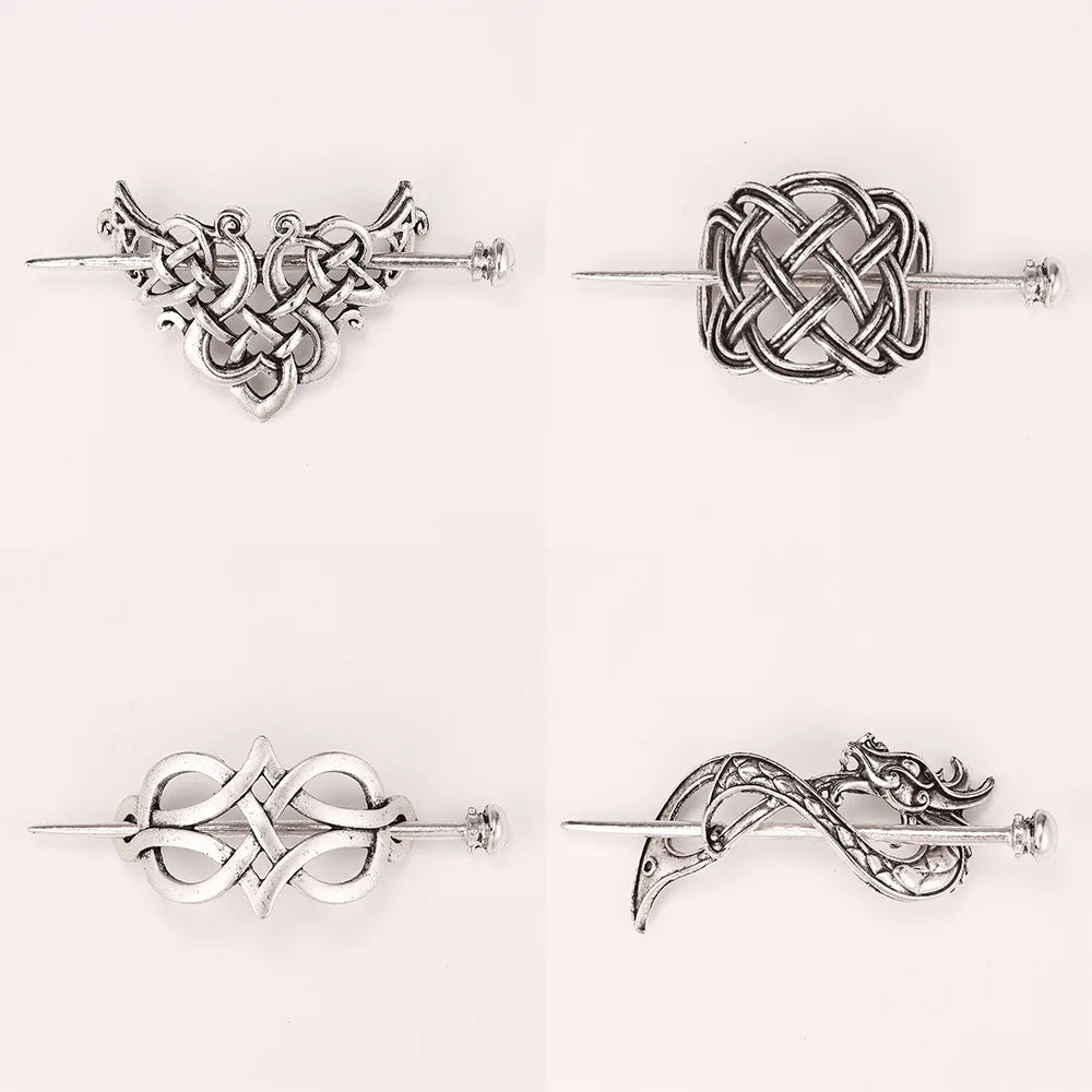 Vintage Silver Hairpins Metal Knot Celtics Hair Clip Viking Retro Barrettes Accessories Jewelry Chop Sticks Hair Pin for Women