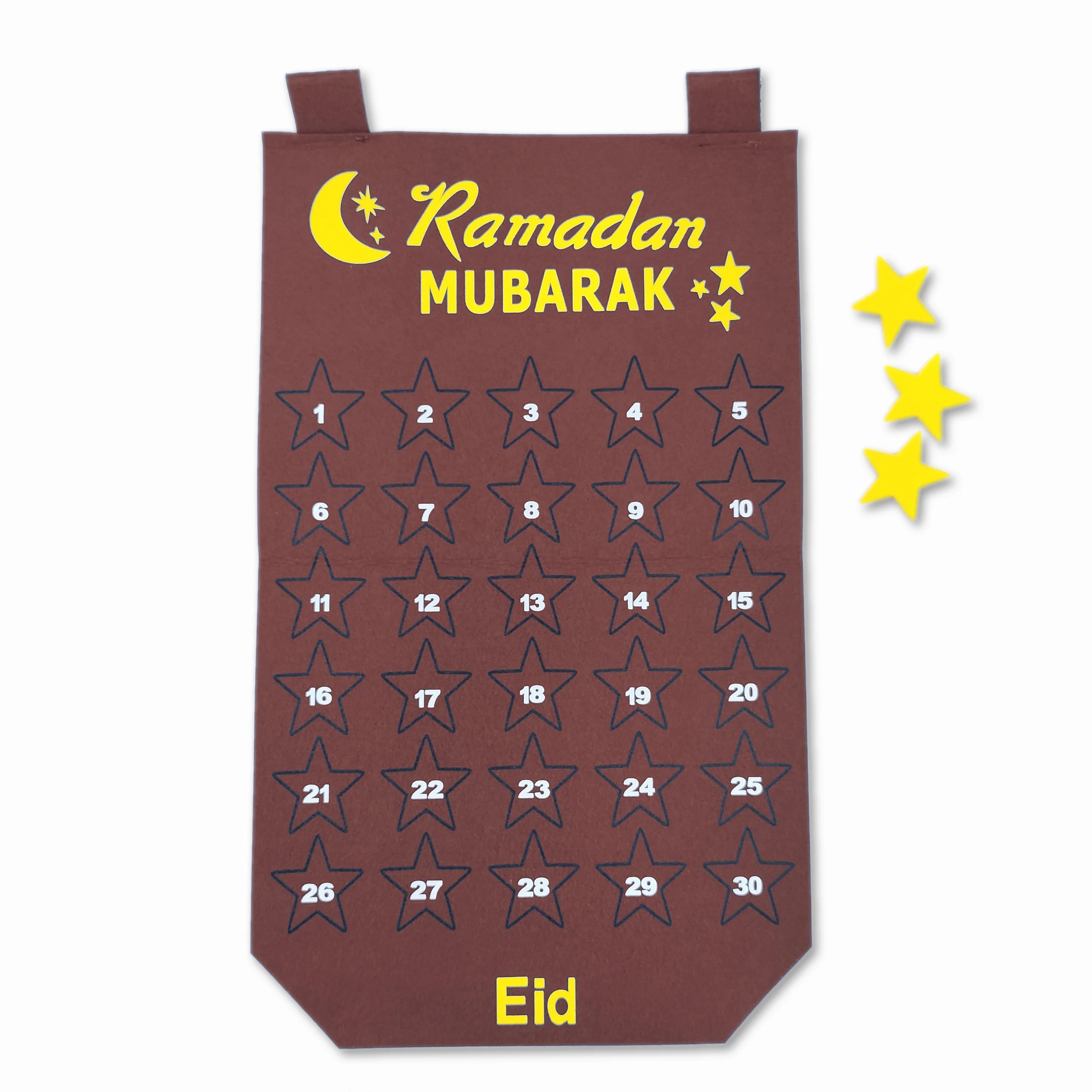 Eid Mubarak 30days Eco-friendly Felt Advent Calendar with Customized Color Hanging Wall for Children's Ramadan Party Gifts