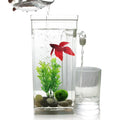 Mini Self-Cleaning Acrylic Desk Aquarium Box LED Lamp Light Fish Fighting Cylinder Small Glass Fish Tank