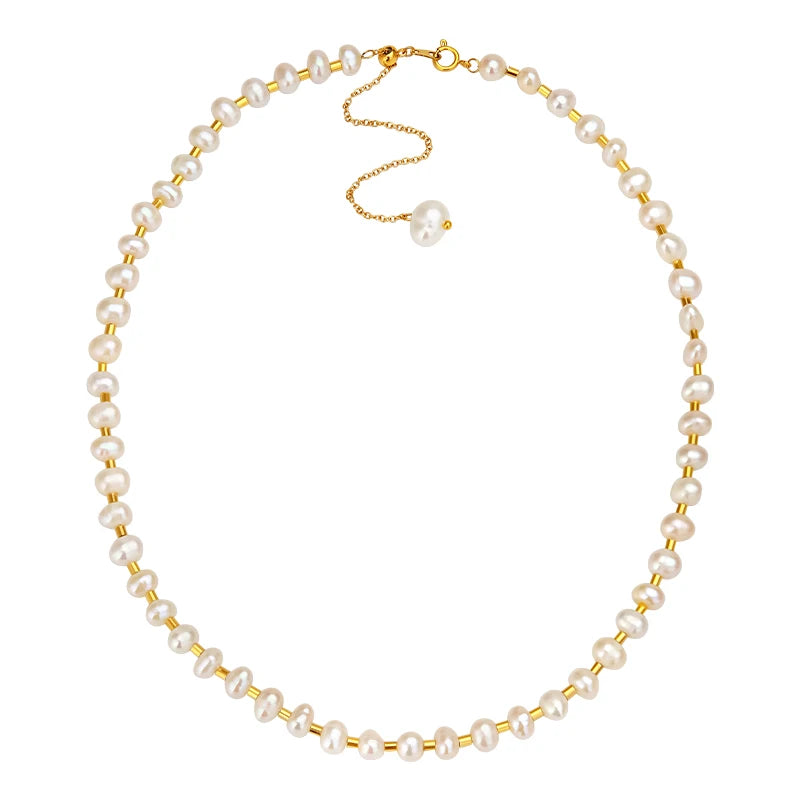 Romantic Natural Pearl Link Chain Necklace Women Gold Color Stainless Steel Lady Necklace Fashion Choker Jewelry OEM ODM
