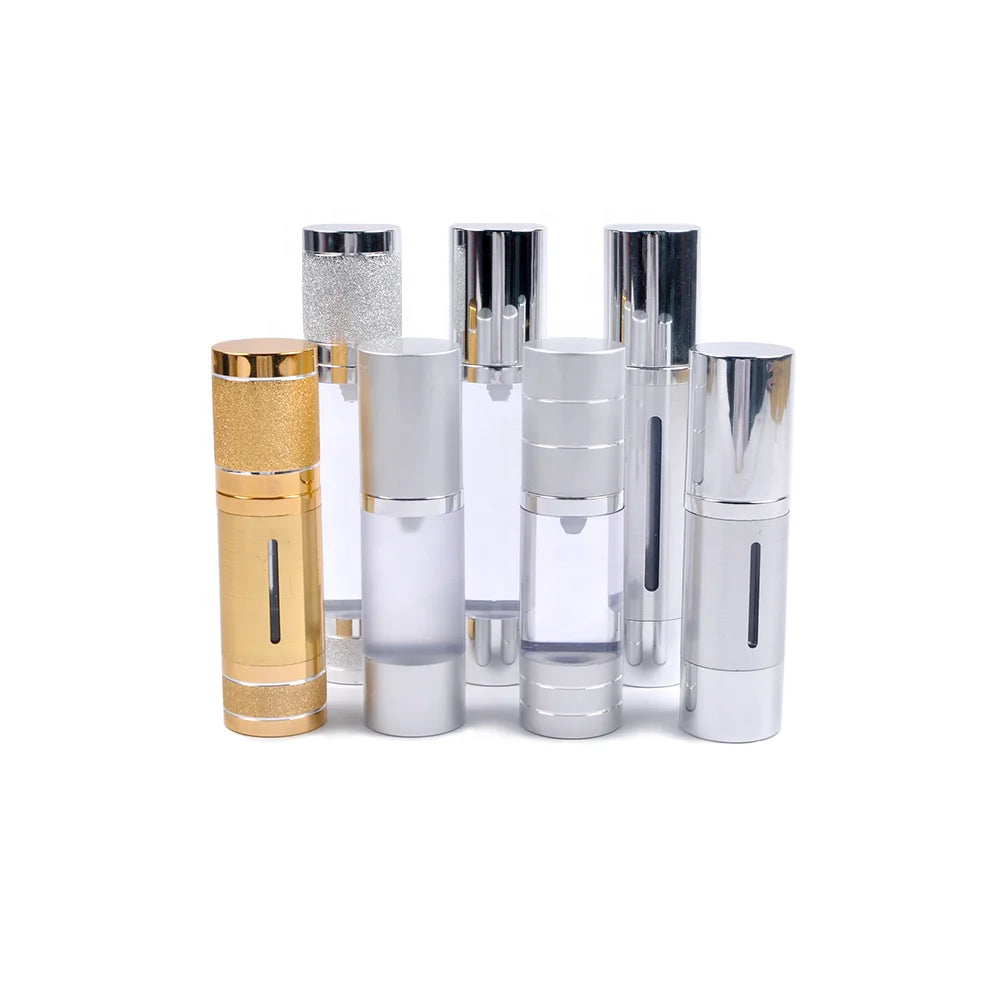 Wholesale 10ml 15ml 20ml 30ml 50ml Golden Aluminum Plastic Matte Silver Cosmetic Cream Airless Bottles