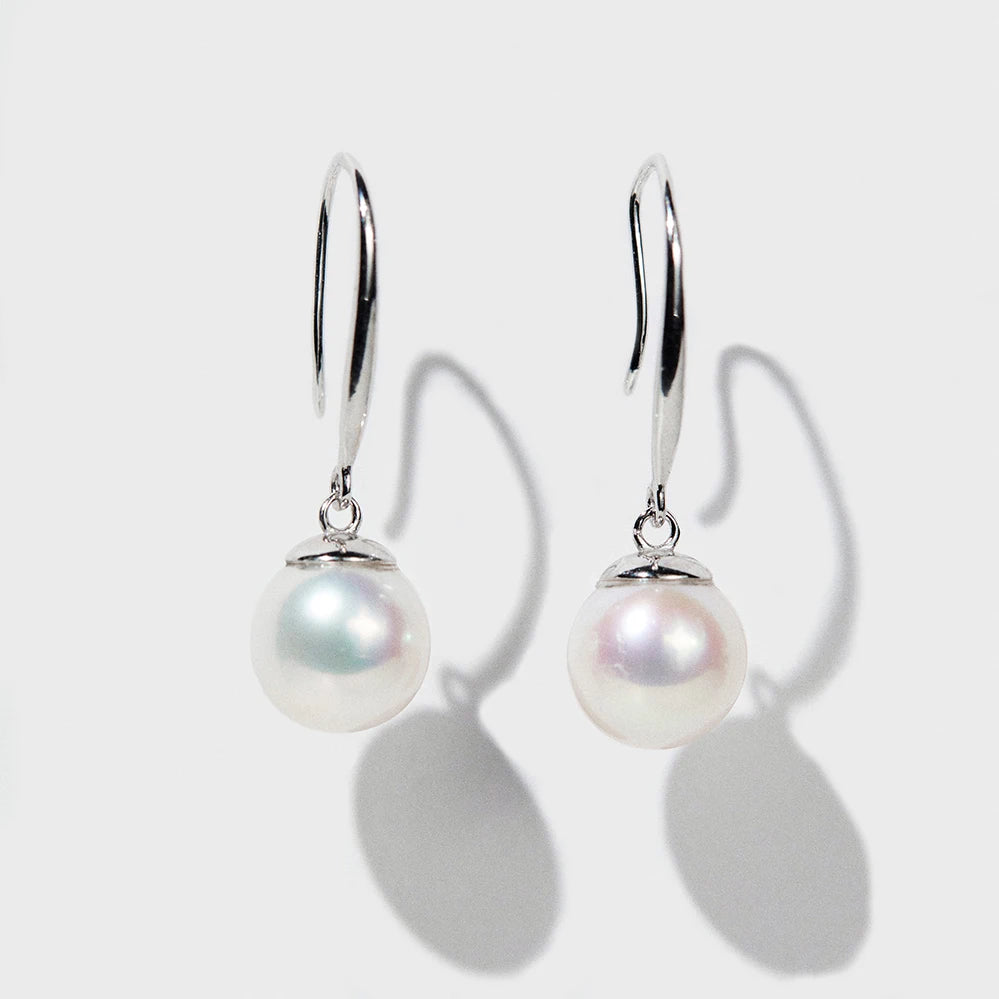 Elegant 925 Sterling Silver 8.5mm White Pearl Drop Earrings - Round Ball Shape jewelry for women earring jewelry 925 silver e