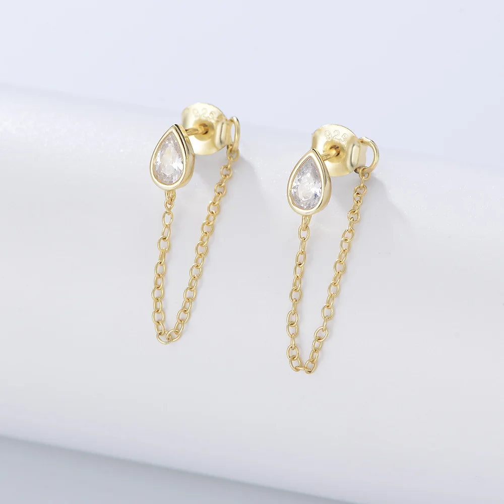 Hot Selling Punk Water Drop Shaped Zircon Earrings Back Hanging Chain Earrings S925 Sterling Silver Earrings Gifts for Women