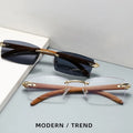 Fashion Vintage Wooden Rimless Sunglasses Men Rectangle Uv400 Eyewear Custom Logo Sun Glasses