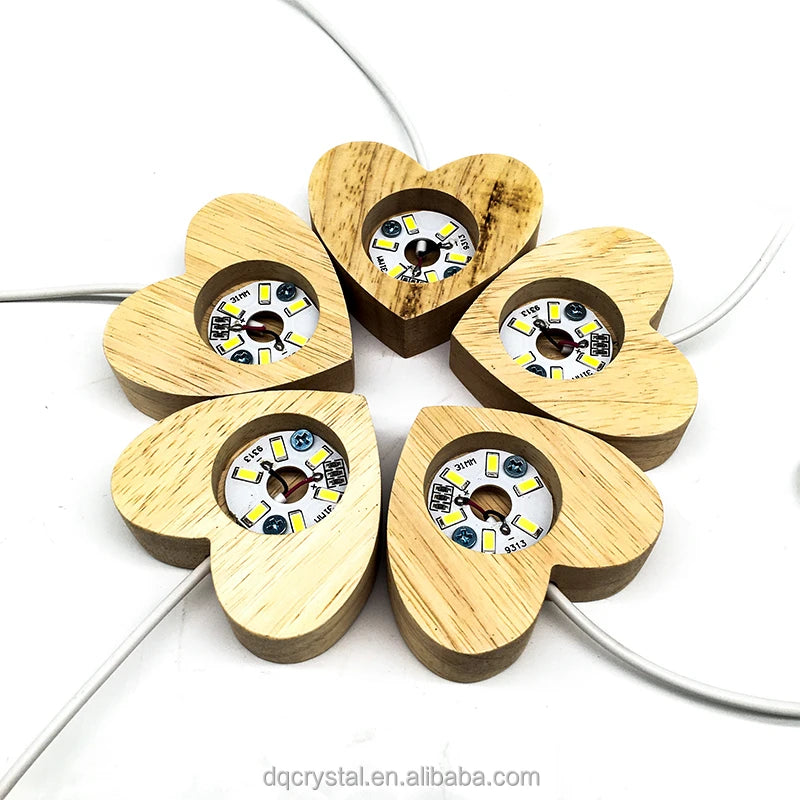 USB Heart Shape Original Wooden Stand Base Crystal Sphere Holder Stand 3D Lamp DIY Crystal Ball Display LED Night Light