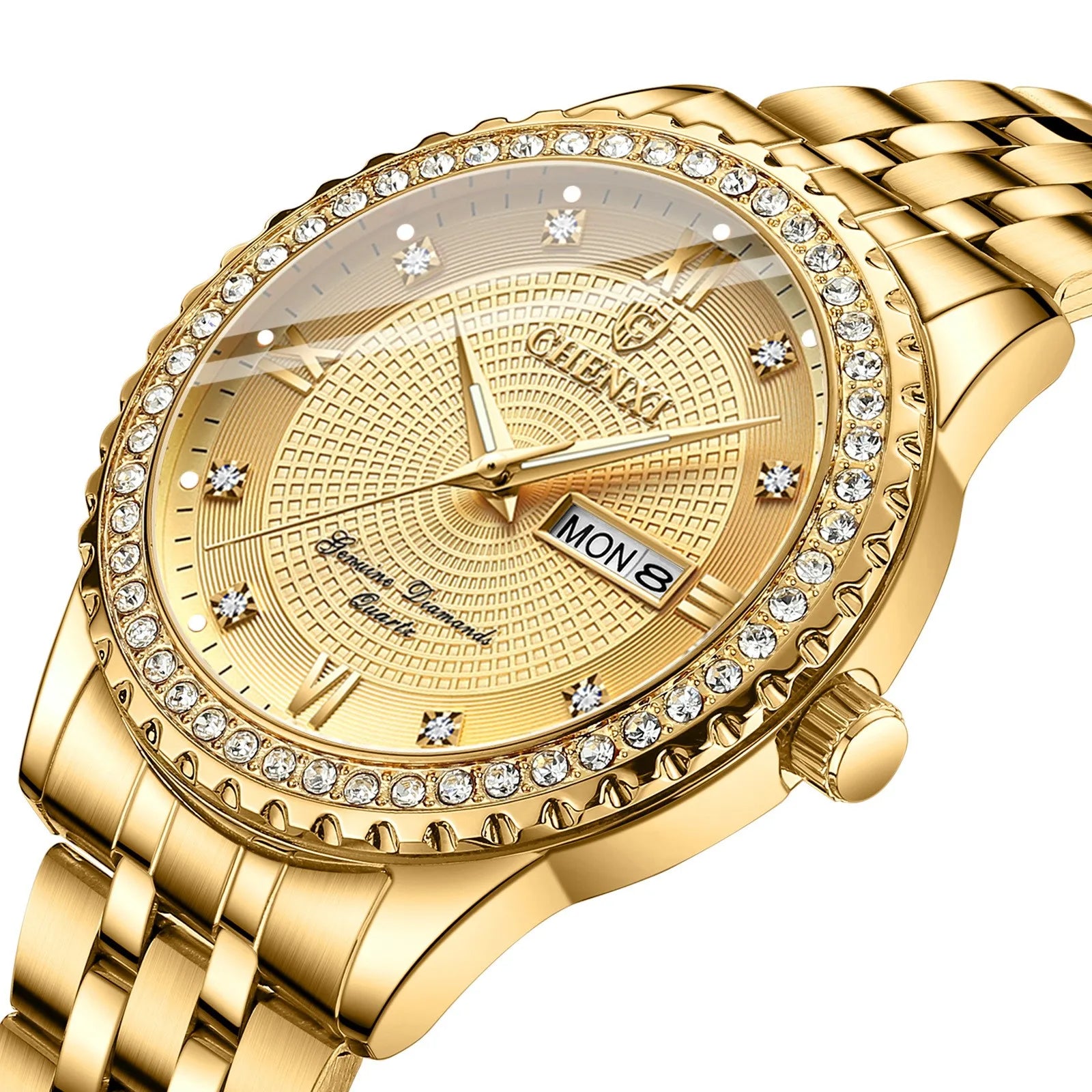 CHENXI New 8215 Men Gold Watch Luxury Stainless Steel Quartz Watches Clock Fashion Business Calendar Waterproof Wristwatches