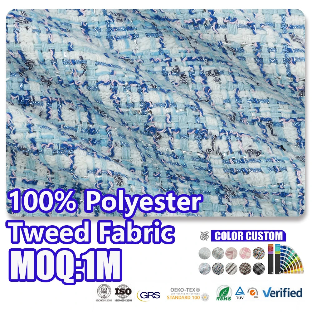 100% Polyester Tweed Fabric with Lurex Thread Multicolor Textured for Women Blazer Coat Dress and Skirt Making