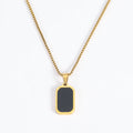 Fashion Jewelry 18K Gold Plated Box Chain Black Enamel Square Necklace Stainless Steel Rectangle Pendant Necklace for Women