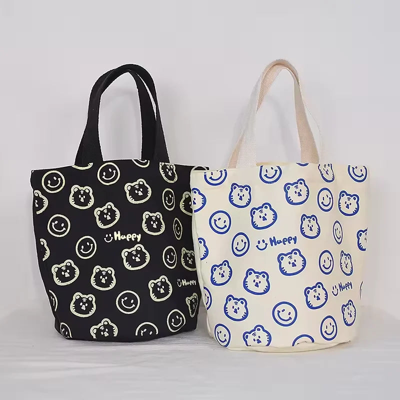 Simple Fashion Solid Color Canvas Tote Bags Grocery Shopping Bag with Zipper