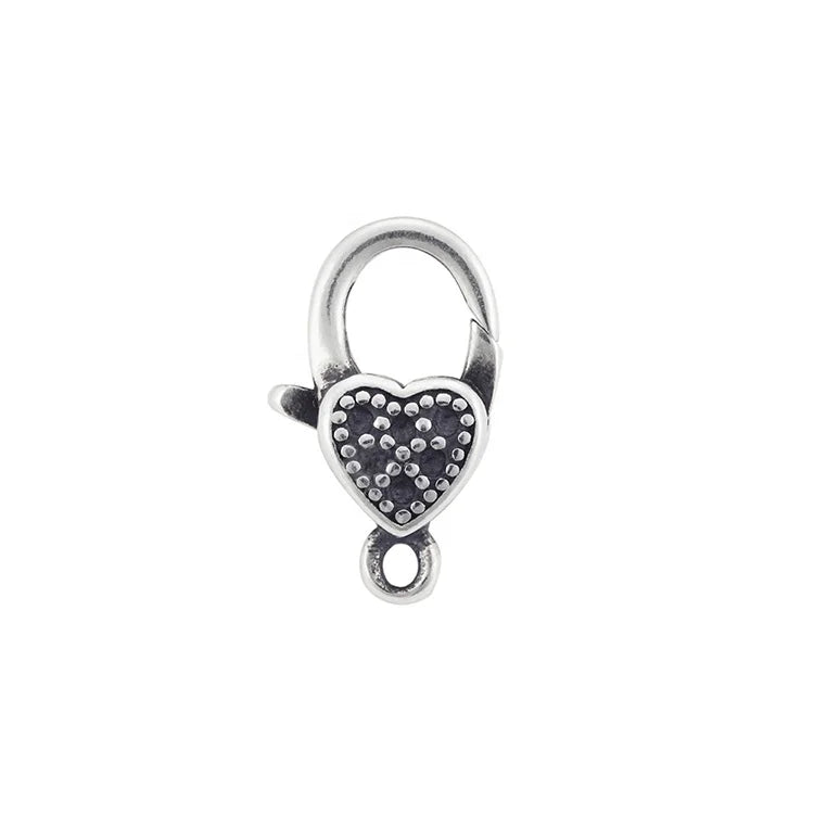 13mm Oxidized Silver Black Plated 925 Sterling Silver Hook Lock Heart Shape Lobster Claw Clasp for Jewelri
