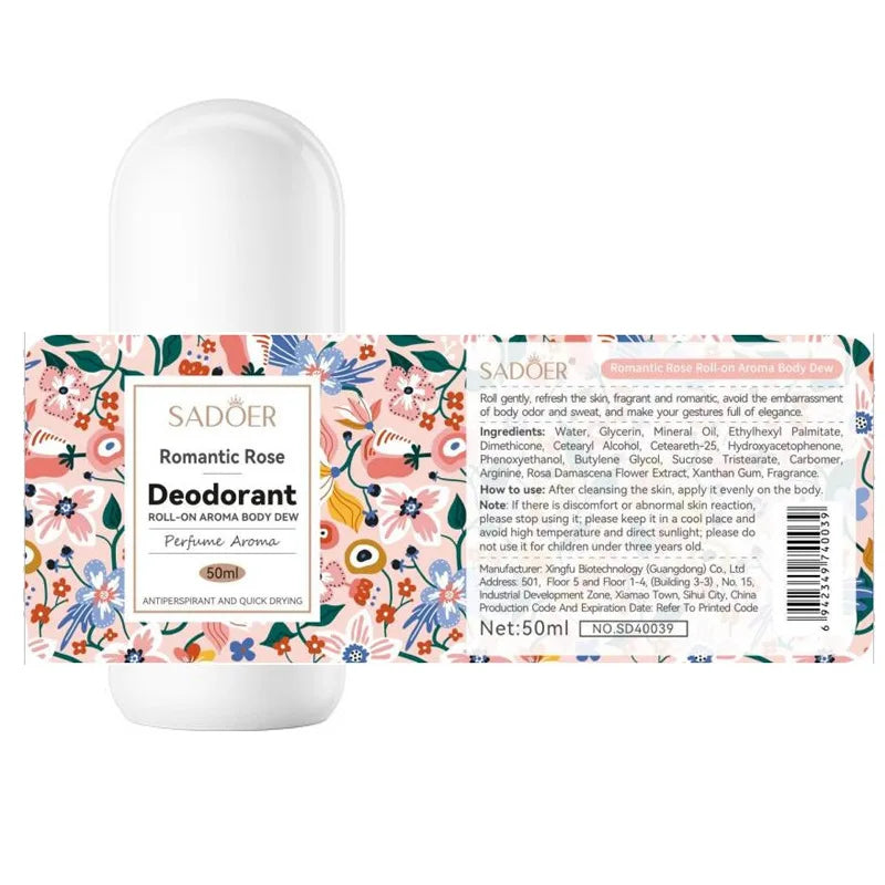 OEM SADOER Natural Roll-On Deodorant & Antiperspirant Rose Orchid Wind Chimes Fragrance Plastic Roller Technology