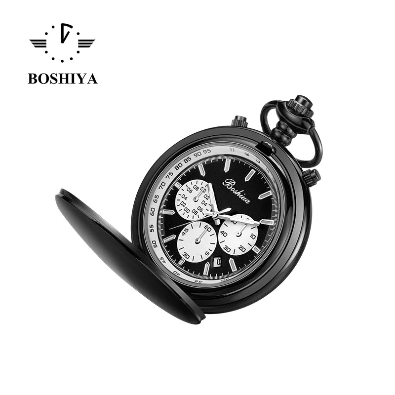 BOSHIYA 47MM Custom Smooth case Watch for Men Quartz Calendar Six-pin Movement Pocket Watch