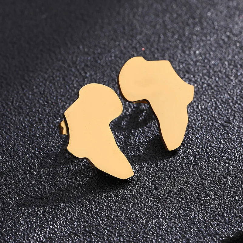 2020 Fashion Wholesale Statement Big Jewelry Custom African Stud 18K Gold Plated Stainless Steel Africa Map Earrings Women  "