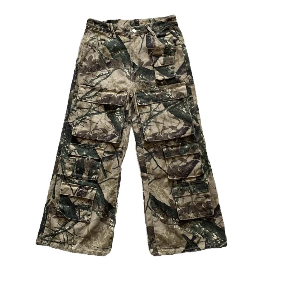 DENIMGUYS Men's Multiple Pockets Loose Casual Camouflage Baggy Mens Camo Cargo Pants Jeans Men