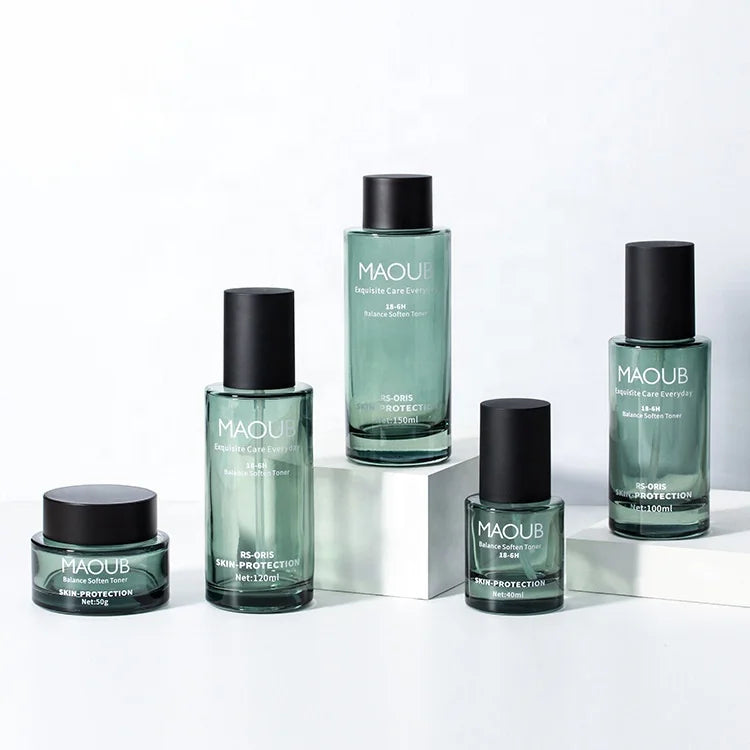 Transparent Green Serum Glass Bottle with Screw Cap Spray Glass Empty Lotion Bottle Pump Glass Container 30g 50g for Skin Cream