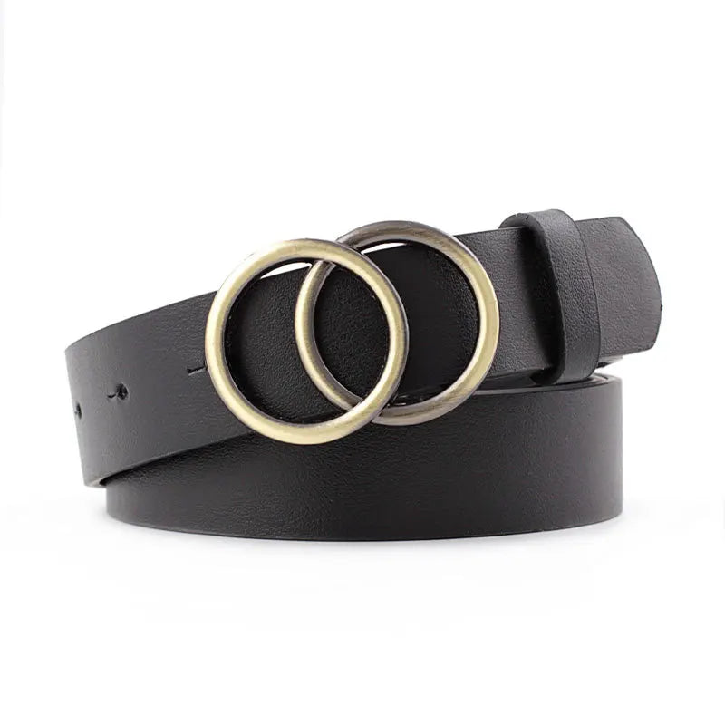 Custom Size Wholesale Double Ring Alloy Buckle Women Fashion PU Leather Belt