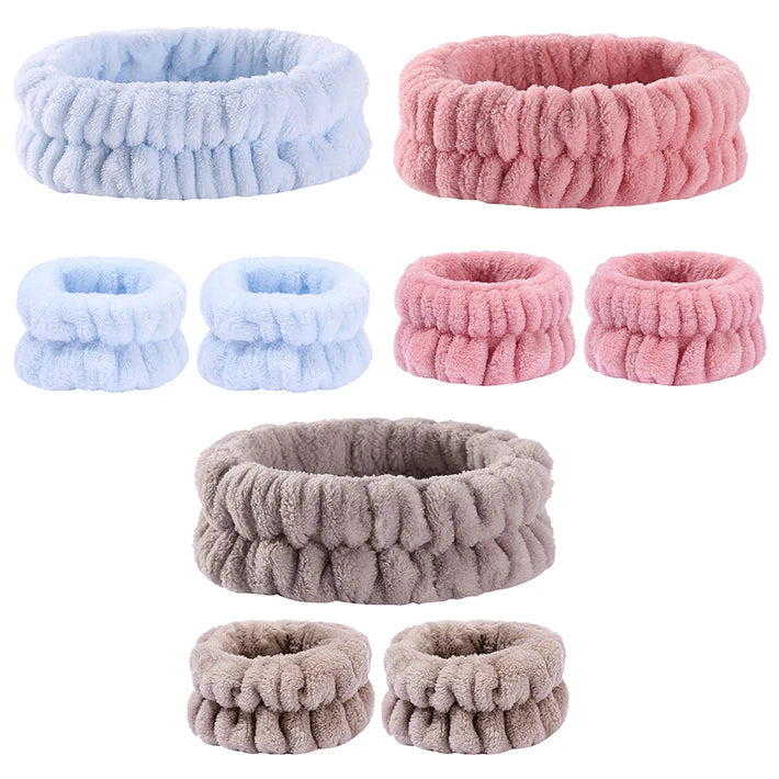 Microfiber Wrist Wash Towel Scrunchies Spa Headband Wrist Washband Face Wash Set Absorbent Wristbands for Washing Face