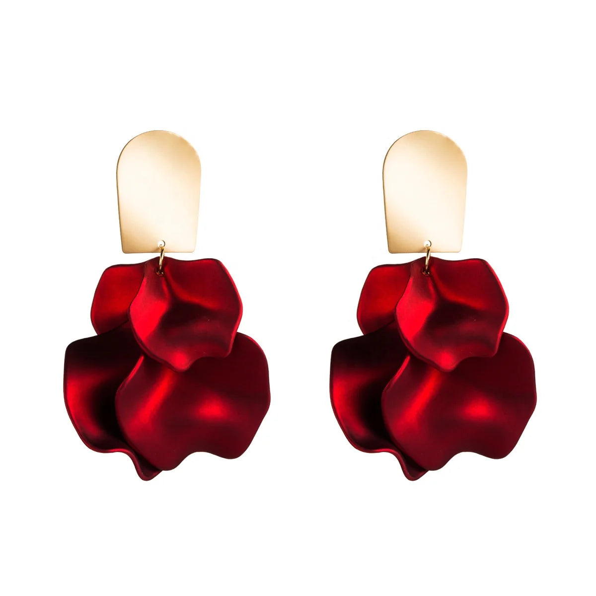SC New Geometric Multiple Petals Red Earrings Creative Long Gold Plated Earrings Exaggerated Rose Flower Petal Dangle Earrings