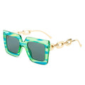 2025 Trend Sunglasses Arm Chain Legs High Quality Oversized Square Large Frame Sunglasses Metal Retro Green and Black Sunglasses